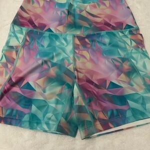 Constantly Varied Gear Teal, pink and Purple Geometric Shorts.